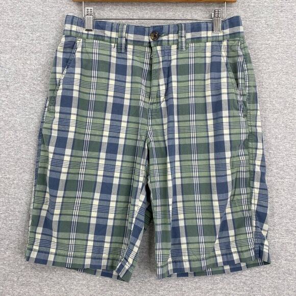 Tommy Hilfiger Shorts Mens 29 Blue Green Plaid Slash Pockets - Picture 1 of 10